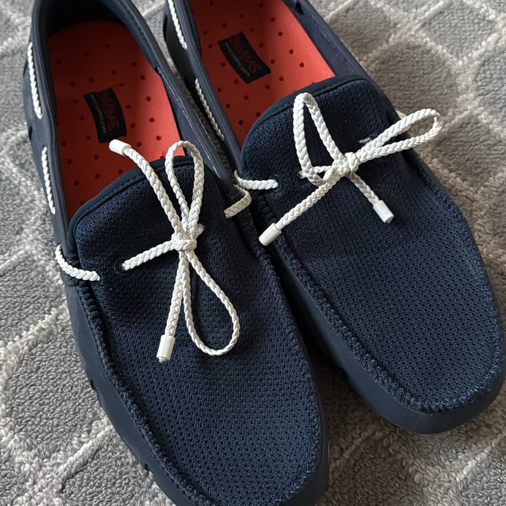 Swims Navy Boat Shoes with White Laces
